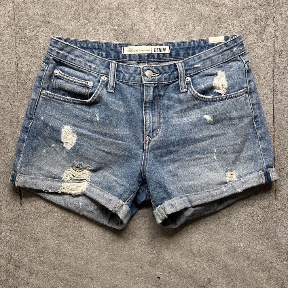Lovers‎ & Friends Denim Shorts 27 Blue Distressed Tattered Boyfriend